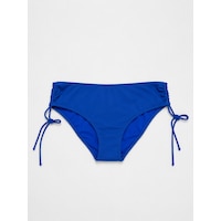 İpli Yan Bağlamalı Desenli Bikini Altı Saks İpli Yan Bağlamalı Desenli Bikini Altı Saks