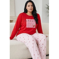 Siyah İnci Pamuklu Likralı Büyük Beden Battal Boy Örme Pijama Takım 26240906 Kırmızı Siyah İnci Pamuklu Likralı Büyük Beden Battal Boy Örme Pijama Takım 26240906 Kırmızı