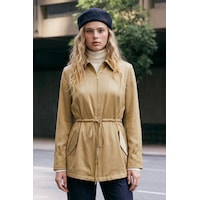 Sateen Beli Bağlamalı Ceket - Camel-138026 Sateen Beli Bağlamalı Ceket - Camel-138026