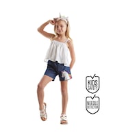 Renkli Püsküllü Unicorn Kız Çocuk Yazlık Bluz Denim Şort Takım Renkli Püsküllü Unicorn Kız Çocuk Yazlık Bluz Denim Şort Takım