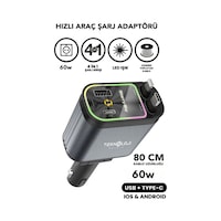 60 Watt Araç İçi Çakmaklık Süper Fast 4 Cihazı Aynı Anda Hızlı Şarj Led Tavan Aydınlatma 3.4a 60 Watt Araç İçi Çakmaklık Süper Fast 4 Cihazı Aynı Anda Hızlı Şarj Led Tavan Aydınlatma 3.4a