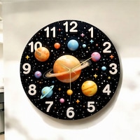 AA Shop Renkli Baskı Gezegen Ve Uzay Desenli Sayılı Hediyelik Ahşap Sessiz Çocuk Duvar Saati 50cm ÇOk Renkli AA Shop Renkli Baskı Gezegen Ve Uzay Desenli Sayılı Hediyelik Ahşap Sessiz Çocuk Duvar Saati 50cm ÇOk Renkli