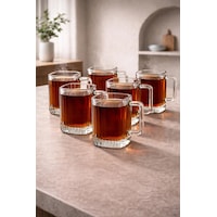 6 Lı Cam Kulplu Çizgili Çay Bardağı Bardak 120ml Şeffaf 6 Lı Cam Kulplu Çizgili Çay Bardağı Bardak 120ml Şeffaf