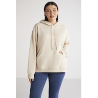 ETHIQUET TEREZABB Kadın Içi Polarlı Yumuşacık Comfort Fit Kapüşonlu Kanguru Cep Bej Büyük Beden Sweatshirt ETHIQUET TEREZABB Kadın Içi Polarlı Yumuşacık Comfort Fit Kapüşonlu Kanguru Cep Bej Büyük Beden Sweatshirt