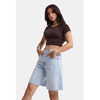 it's basic Kadın Ice 4s6-3 Midi Boy %100 Koton Relax Fit Denim Şort Ice Rengi