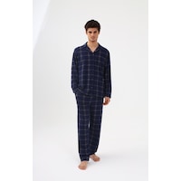 Koza İç Giyim Erkek Pamuklu Mavi Ekose Desenli Uzun Kollu Cep Detaylı Gömlek Yaka Pijama Takımı Ko60113 Mavi Koza İç Giyim Erkek Pamuklu Mavi Ekose Desenli Uzun Kollu Cep Detaylı Gömlek Yaka Pijama Takımı Ko60113 Mavi