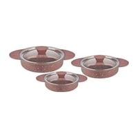 OMS Döküm Granit 6 Parça Kapaklı Sahan Set 16-18-20 cm Kahve OMS Döküm Granit 6 Parça Kapaklı Sahan Set 16-18-20 cm Kahve