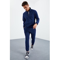 Tommy Life İndigo Yarım Fermuar Dik Yaka Lastik Paça Polar Erkek Eşofman Takımı - 85159 İndigo Tommy Life İndigo Yarım Fermuar Dik Yaka Lastik Paça Polar Erkek Eşofman Takımı - 85159 İndigo