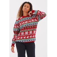 Tarz Cool Kadın Kırmızı-yeşil-beyaz Cristmas Yılbaşı Kazağı Kırmızı-yeşil-beyaz