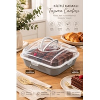 Porsima 1094 Soft Kilitli Taşıma Çantalı Pasta Kek Börek Kabı Gri Porsima 1094 Soft Kilitli Taşıma Çantalı Pasta Kek Börek Kabı Gri