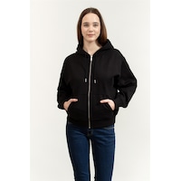 Calvin Klein Kadın Regular Fit Fermuarlı Kapüşonlu Sweatshirt - Siyah Black Calvin Klein Kadın Regular Fit Fermuarlı Kapüşonlu Sweatshirt - Siyah Black