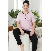 Siyah İnci Desenli Pamuklu Büyük Beden Battal Boy Örme Pijama Takım 26113886 Lila Siyah İnci Desenli Pamuklu Büyük Beden Battal Boy Örme Pijama Takım 26113886 Lila