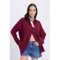 Tudors Kadın Oversize Geniş Kesim %100 Pamuk Müslin Kumaş Uzun Kollu Cepli Dokulu Bordo Gömlek-36982 Bordo Tudors Kadın Oversize Geniş Kesim %100 Pamuk Müslin Kumaş Uzun Kollu Cepli Dokulu Bordo Gömlek-36982 Bordo