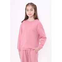 Kız Çocuk Relax Fit Bisiklet Yaka Baskılı Sweatshirt - 2 İplik Gülkurusu Kız Çocuk Relax Fit Bisiklet Yaka Baskılı Sweatshirt - 2 İplik Gülkurusu
