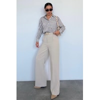 Madmext Taş Rengi Yüksek Bel Kadın Palazzo Pantolon Mg2506 Taş Rengi