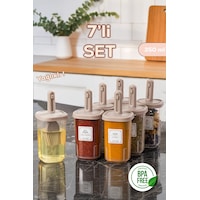 Porsima 4366 7 Li Kaydırmalı Kaşıklı Sızdırmaz Kapaklı Etiketli Baharatlık Seti - Saklama Kabı Cappuccino Porsima 4366 7 Li Kaydırmalı Kaşıklı Sızdırmaz Kapaklı Etiketli Baharatlık Seti - Saklama Kabı Cappuccino