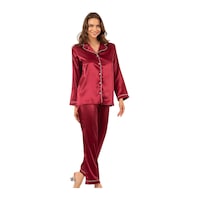 Ahu Biyeli Uzun Kol Saten Önden Düğmeli Pijama Takımı Bordo 7647 Bordo Ahu Biyeli Uzun Kol Saten Önden Düğmeli Pijama Takımı Bordo 7647 Bordo