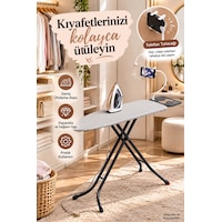 Perilla Alsu Lüx Ütü Masası – Isıya Dayanıklı Kumaş, Buhar Geçirici Geniş Perfore Tablalı Standart Ütü Masası 38*120 cm