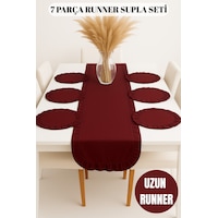 7 Parça Fırfırlı Sofra Sunum Seti 6 Adet Amerikan Servisi Supla + 1 Adet Fırfırlı Runner - 40x150 Cm Kırmızı 7 Parça Fırfırlı Sofra Sunum Seti 6 Adet Amerikan Servisi Supla + 1 Adet Fırfırlı Runner - 40x150 Cm Kırmızı