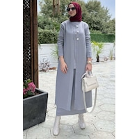 Rabia Şamlı Sinem Çelik Örme Triko Hırka Gri Normal Rabia Şamlı Sinem Çelik Örme Triko Hırka Gri Normal
