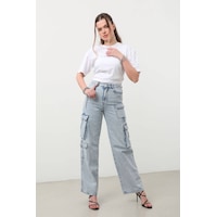 Kadın Baggy Kalıp Kargo Cepli Jean Pantolon Mavi 001 Kadın Baggy Kalıp Kargo Cepli Jean Pantolon Mavi 001