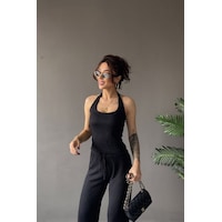 Vadon 1010 Kadın Bürümcük Dokulu Halter Yaka Crop Atlet Bol Paça Pantolon Takım Siyah Vadon 1010 Kadın Bürümcük Dokulu Halter Yaka Crop Atlet Bol Paça Pantolon Takım Siyah