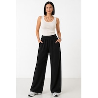 Trend Alisse Beli Lastikli Cepli Bol Paça Kadın Pantolon Siyah