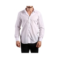Dicotto Beyaz Dar Kesim Slim Fit Uzun Kol Düz Renk Erkek Gömlek - 151-1 001