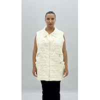 Büyük Beden Cepli Fermuarlı Oversize Kadın Uzun Yelek Beyaz Büyük Beden Cepli Fermuarlı Oversize Kadın Uzun Yelek Beyaz