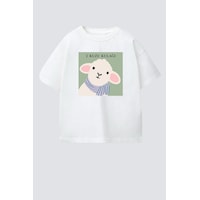 Monila Unisex Çocuk Pamuklu Bisiklet Yaka Kuzu Kulağı Baskılı T-shirt Ekru Monila Unisex Çocuk Pamuklu Bisiklet Yaka Kuzu Kulağı Baskılı T-shirt Ekru