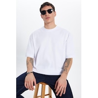 Tudors Unisex Oversize Geniş Kesim %100 Pamuk Yumuşak Dokulu Basic Bisiklet Yaka Beyaz Tişört-30842 Tudors Unisex Oversize Geniş Kesim %100 Pamuk Yumuşak Dokulu Basic Bisiklet Yaka Beyaz Tişört-30842
