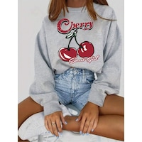 Uyguntarz Unisex Sweet Girl Cherry Baskılı Oversize Sweatshirt Gri Uyguntarz Unisex Sweet Girl Cherry Baskılı Oversize Sweatshirt Gri