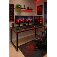 Siyah/kırmızı Oyuncu Masası 60x140, Çalışma Masası, Bilgisayar Masası, Gamer Masa, Metal Ayaklı