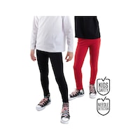 Denokids Siyah Ve Kırmızı Kız Çocuk 2'li Paket Tayt Renklı Denokids Siyah Ve Kırmızı Kız Çocuk 2'li Paket Tayt Renklı
