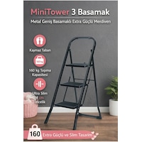 Minitower 3 Basamaklı Metal Merdiven - Ekstra Güçlü Siyah 3basamaklı Minitower 3 Basamaklı Metal Merdiven - Ekstra Güçlü Siyah 3basamaklı