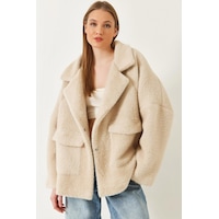 Shade Kadın Çift Cepli Oversize Peluş Mont 1611 60261097 - Bej Shade Kadın Çift Cepli Oversize Peluş Mont 1611 60261097 - Bej