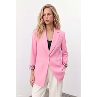 Sateen Mono Yaka Klasik Ceket - Açık Pembe-137777 Sateen Mono Yaka Klasik Ceket - Açık Pembe-137777