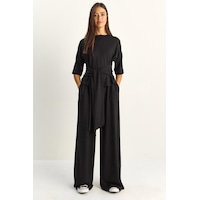 Shade Kadın Belden Bağlamalı Basic T-shirt Bol Paça Pantolon Alt-üst Modal Takım 4114 60286087 - Siyah Shade Kadın Belden Bağlamalı Basic T-shirt Bol Paça Pantolon Alt-üst Modal Takım 4114 60286087 - Siyah