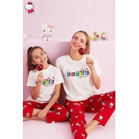 Siyah İnci Lisanslı %100 Pamuk Çok Renkli Bisklet Yaka Pijama Takım Beyaz Siyah İnci Lisanslı %100 Pamuk Çok Renkli Bisklet Yaka Pijama Takım Beyaz
