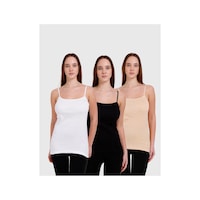Clara Butik 3'lü Basic Ip Askılı Atlet Siyah-beyaz-ten Clara Butik 3'lü Basic Ip Askılı Atlet Siyah-beyaz-ten