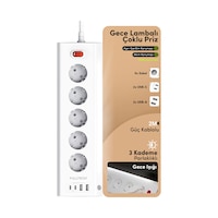 Fulltech FTR-26 Akım Korumalı Priz Beyaz 9’lu (5 Priz + 2 USB-A + 2 USB-C) 3680W 16A, 2 Metre Kablolu, Gece Lambalı Çoklu Priz - Fulltech FTR-26 Akım Korumalı Priz Beyaz 9’lu (5 Priz + 2 USB-A + 2 USB-C) 3680W 16A, 2 Metre Kablolu, Gece Lambalı Çoklu Priz -