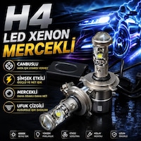Mercekli H4 Beyaz Led Xenon-ufuk Çizgisi+şimşek Etkili+canbuslı Led Xenon Mercekli H4 Beyaz Led Xenon-ufuk Çizgisi+şimşek Etkili+canbuslı Led Xenon