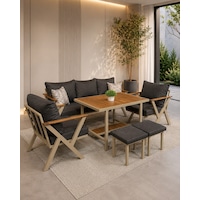 Nitra Metal Bahçe Balkon Teras Koltuk Takımı 3+1+1+masa+2 Adet Puf