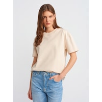 Dilvin 30312 Dekoratif Dikişli Bisiklet Yaka Tshirt-taş Taş Dilvin 30312 Dekoratif Dikişli Bisiklet Yaka Tshirt-taş Taş