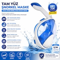 Tam Yüz Şnorkel Maske Panoramik Görüş Dry Top Sistem Dalış & Deniz Maskesi Anti-fog Su Geçirmez Snorkel Seti Açık Mavi Tam Yüz Şnorkel Maske Panoramik Görüş Dry Top Sistem Dalış & Deniz Maskesi Anti-fog Su Geçirmez Snorkel Seti Açık Mavi
