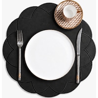 Nakışlı Deri Amerikan Servis 2'li Set Çift Taraflı Yuvarlak Supla 40x40 Cm Vance Siyah Nakışlı Deri Amerikan Servis 2'li Set Çift Taraflı Yuvarlak Supla 40x40 Cm Vance Siyah