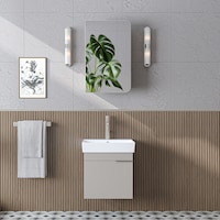 Likya Mdflam Tek Kapaklı Lavabolu 49 Cm Banyo Dolabı + Üst Dolabı, Mini Lavabolu Banyo Dolabı Takımı Kumtaşı Likya Mdflam Tek Kapaklı Lavabolu 49 Cm Banyo Dolabı + Üst Dolabı, Mini Lavabolu Banyo Dolabı Takımı Kumtaşı