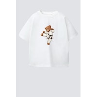Monila Erkek Çocuk Pamuklu Bisiklet Yaka Karate Ayıcık Baskılı T-shirt Ekru Monila Erkek Çocuk Pamuklu Bisiklet Yaka Karate Ayıcık Baskılı T-shirt Ekru