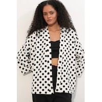 Bigdart Kadın Örme Puantiyeli Kimono 5996 - Beyaz