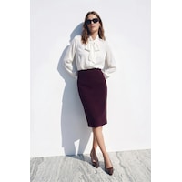 Sateen Düz Kalem Etek - Mürdüm-137388 Sateen Düz Kalem Etek - Mürdüm-137388